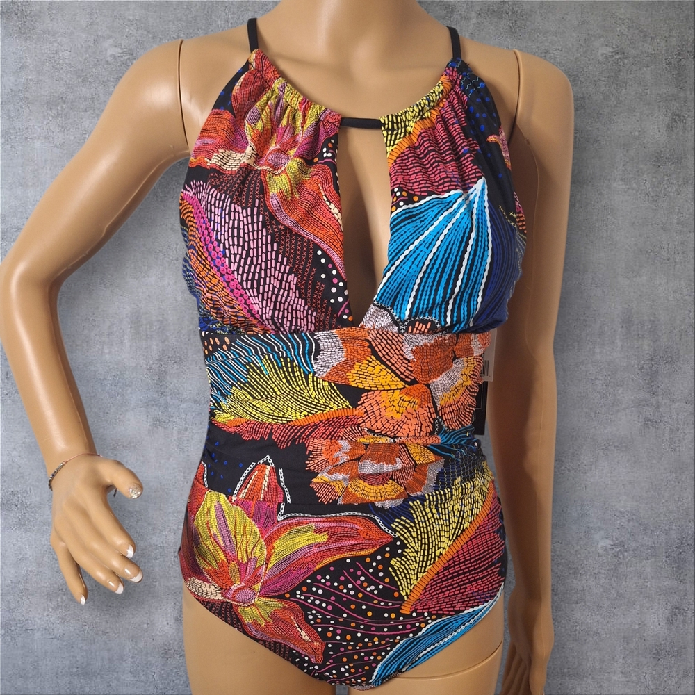 La Blanca Multicolor Floral Halter One-Piece Swimsuit
